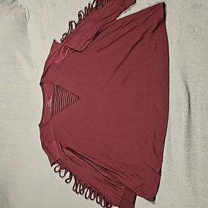 Maroonish Torride size 4 Classic Fit peak-a-boo arms and chest shirt